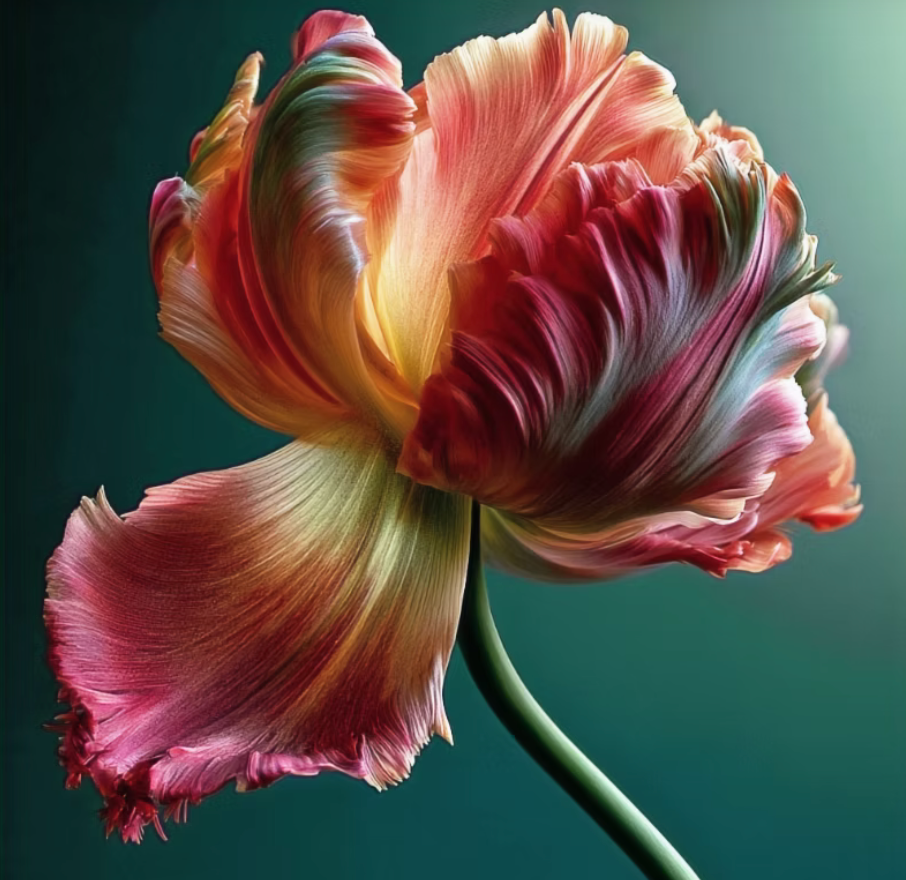 Vibrant Parrot Tulip with ruffled multicolored petals