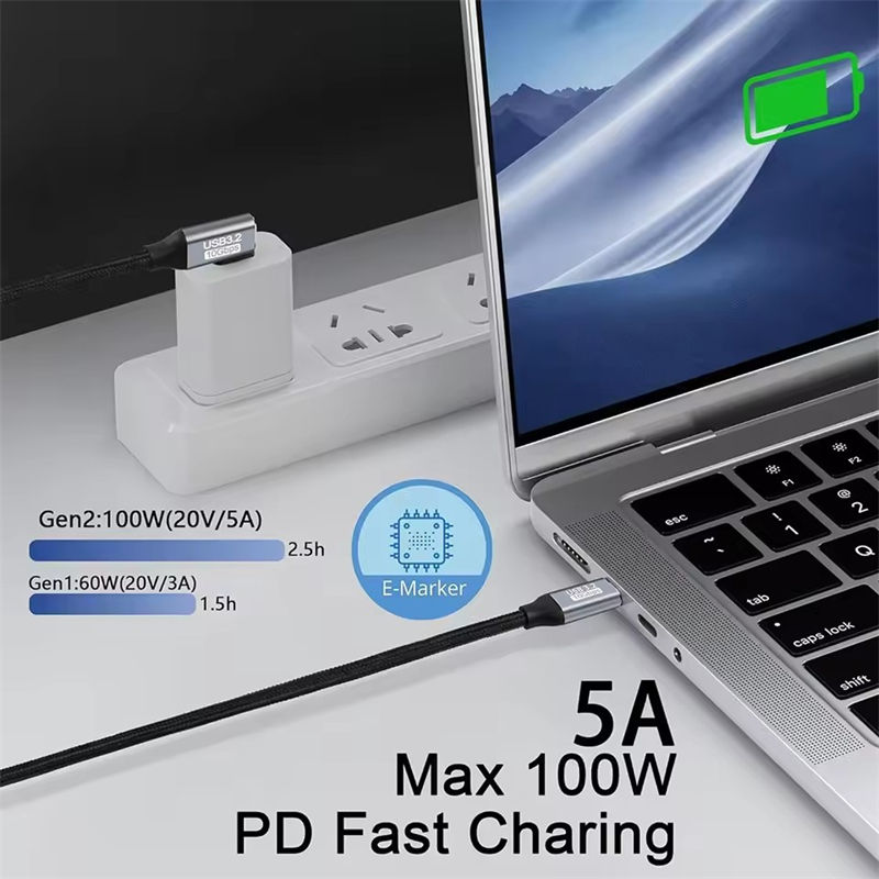 Thumbnail: PD 100W USB Type C Fast Charging Cable Male to Female 90 Angle 5A USB C 3.1 Gen2