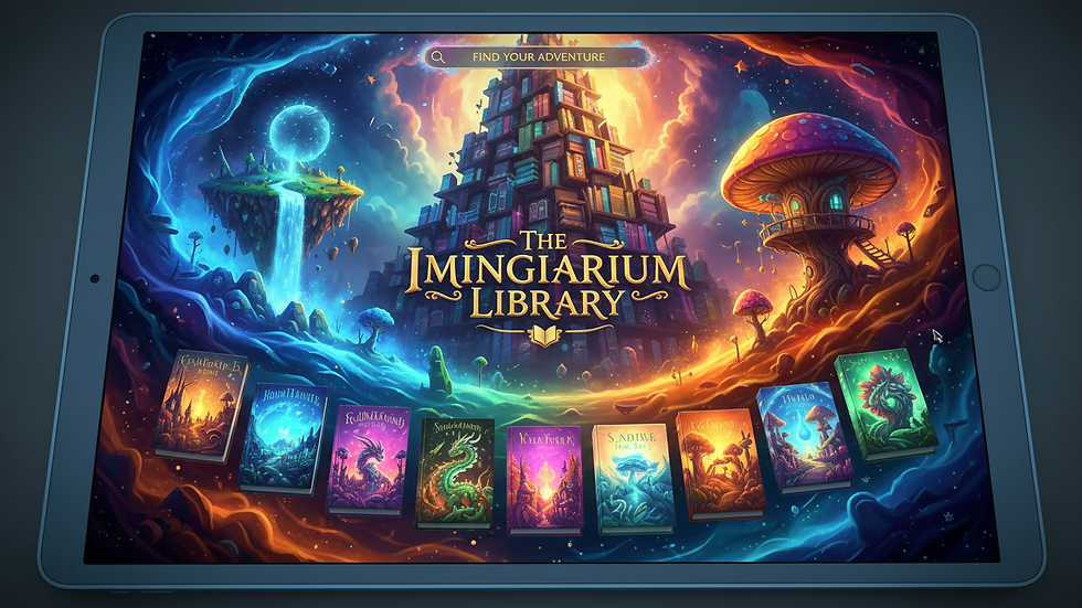 Close-up view of a tablet screen displaying a digital library of books