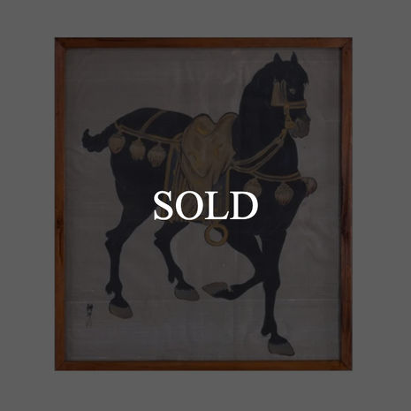 Chinese Mandarin Horse, painting, art, wall decor, accessories, home, watercolor, silk, framed,