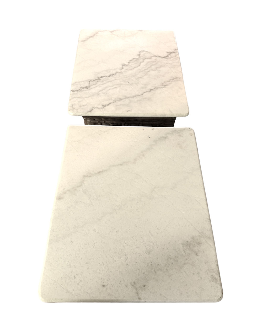 Thumbnail: Pair of Marble Top Wicker Side Tables