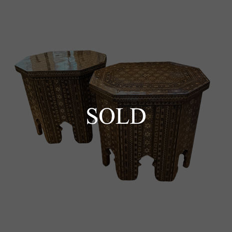 Pair of Moorish Marquetry Tables, accent, cocktail, bar, lounge, octagonal, Morocco, european, tastemaker shoppe