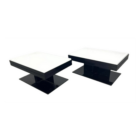 Pair of Custom Chanel Coffee Tables, Lucite, metal, black, fashion, cocktail, tastemaker shoppe