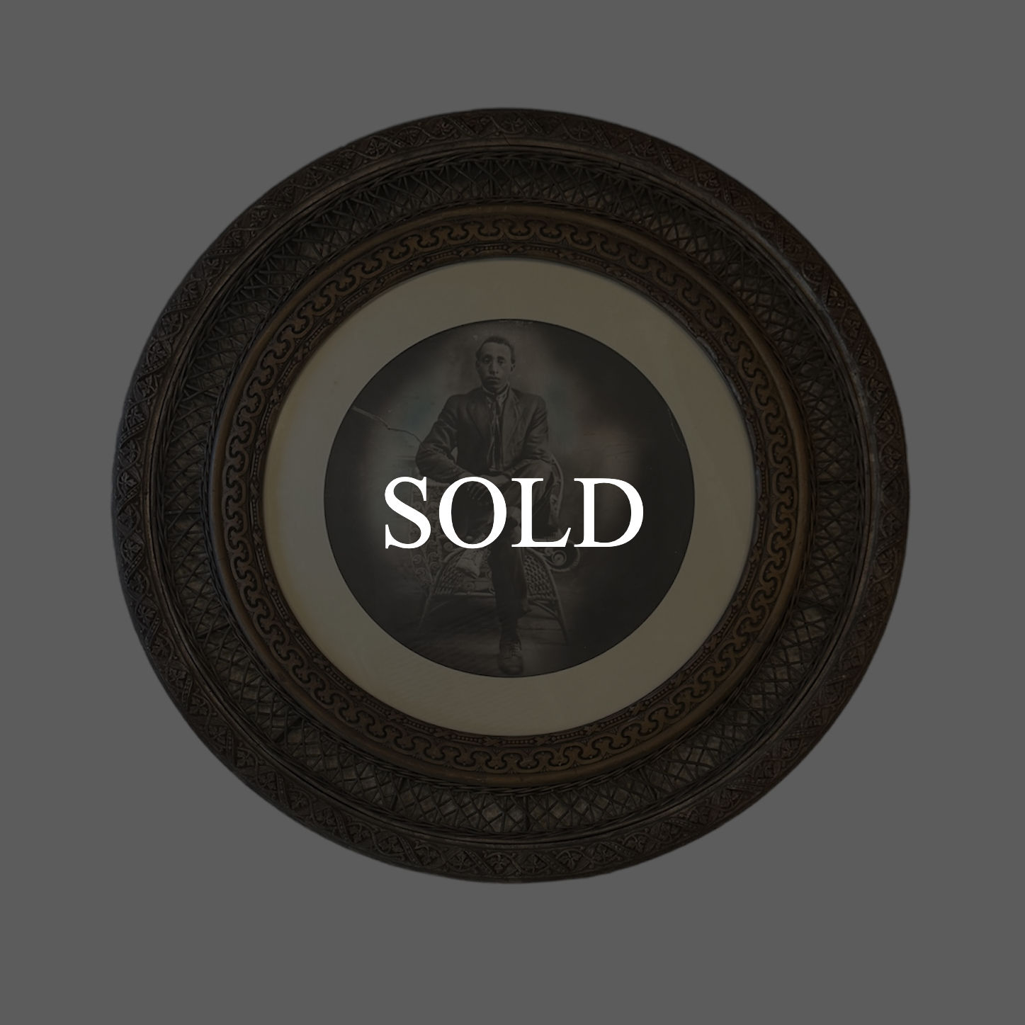 Round Wicker Frame with Gentleman Photograph