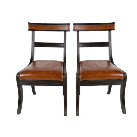 Pair of Van Thiel Chairs, seating, leather, klismos, furniture, side, accent, tastemaker shoppe