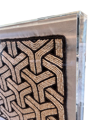 Geometric Art in Hand Woven Cocoa Beads, Lucite, Acrylic Frame, Linen, Textile, Wall Decor, Accessories, Home