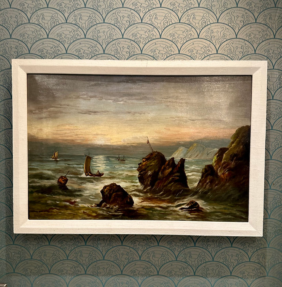 Thumbnail: Mid-Century Sea Oil Painting with Linen Frame