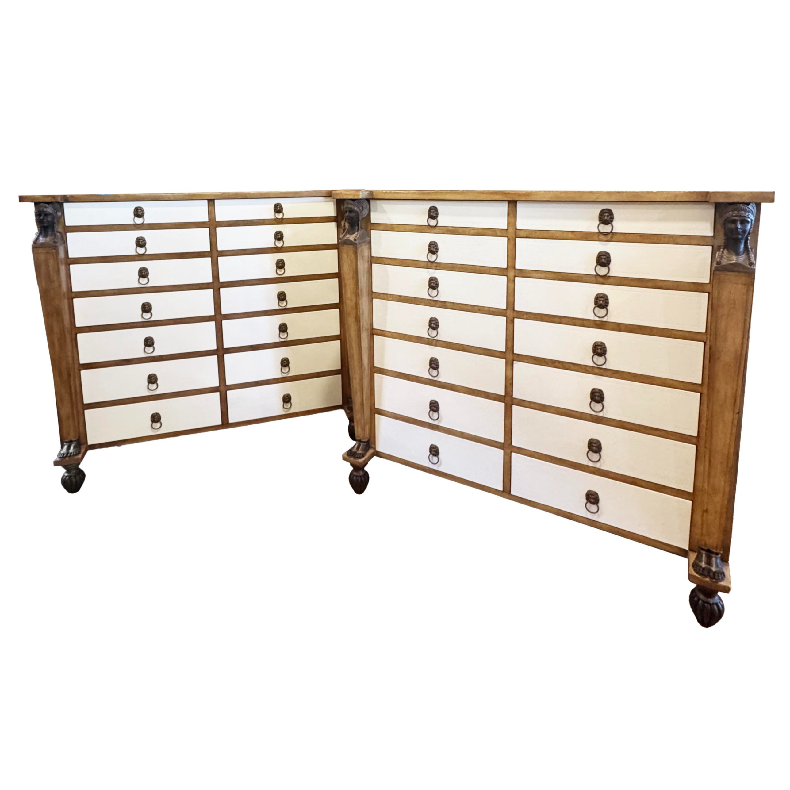 Pair of Neoclassical Style Leather Wrapped Chest of Drawers