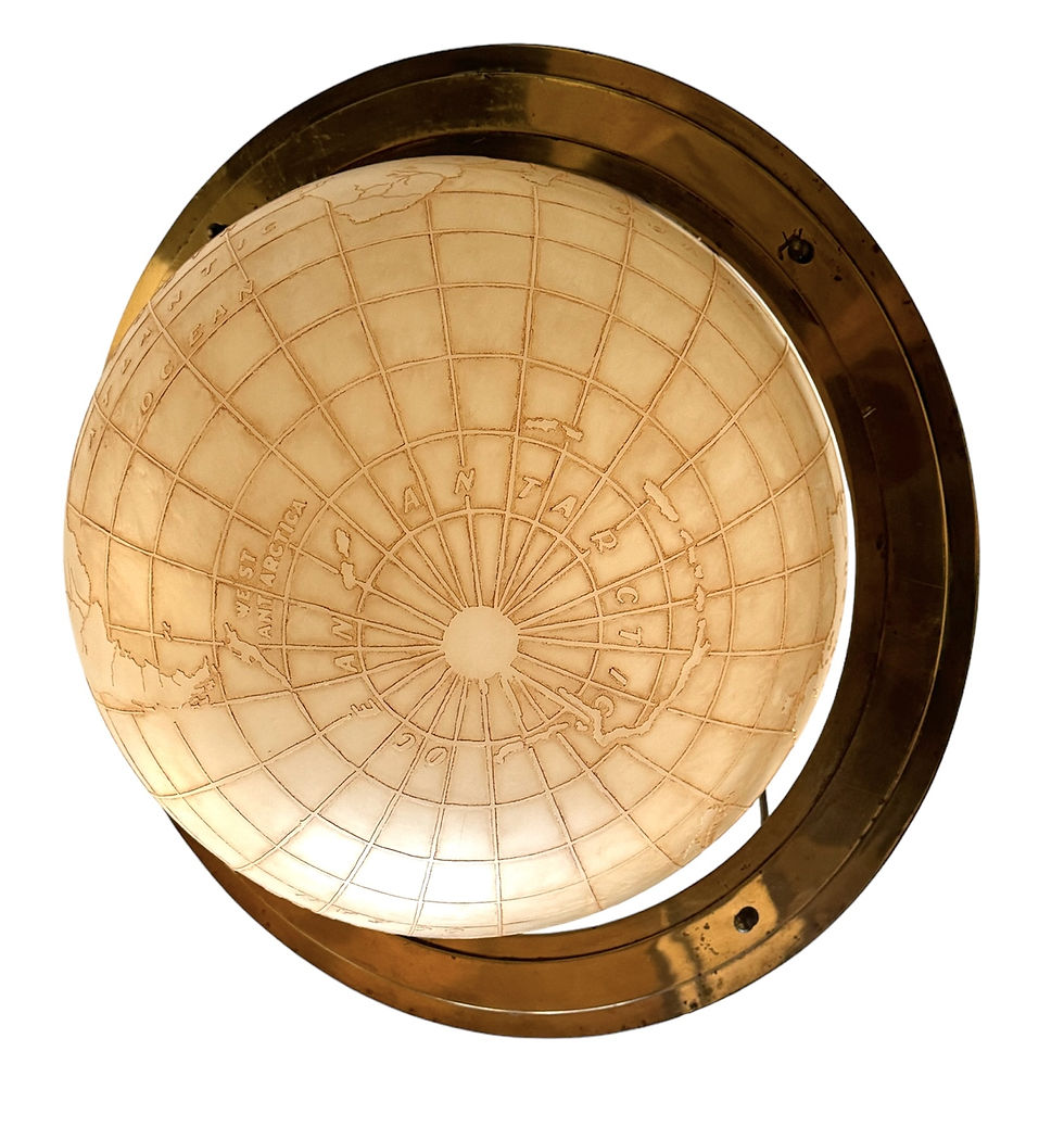 Thumbnail: Beautiful Etched Glass & Brass Globe Chandelier
