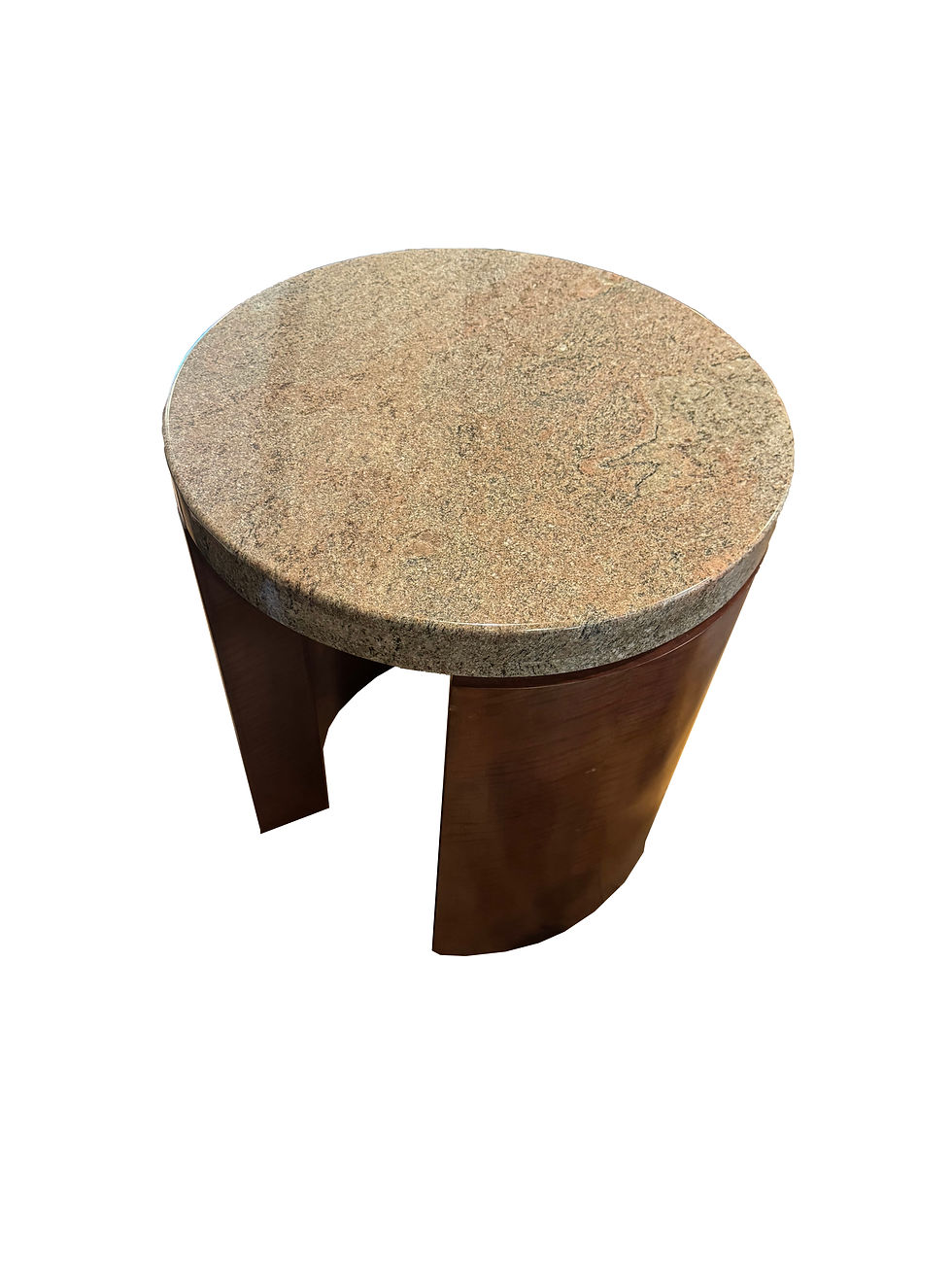 Thumbnail: Pair of Sculptured Mahogany Side Tables with Thick Granite Top, Signed by Artist
