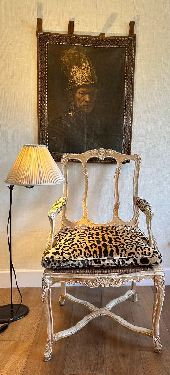 Thumbnail: Leopard Velvet Upholstered French-Provincial Louis XV Style Fauteuil Chair