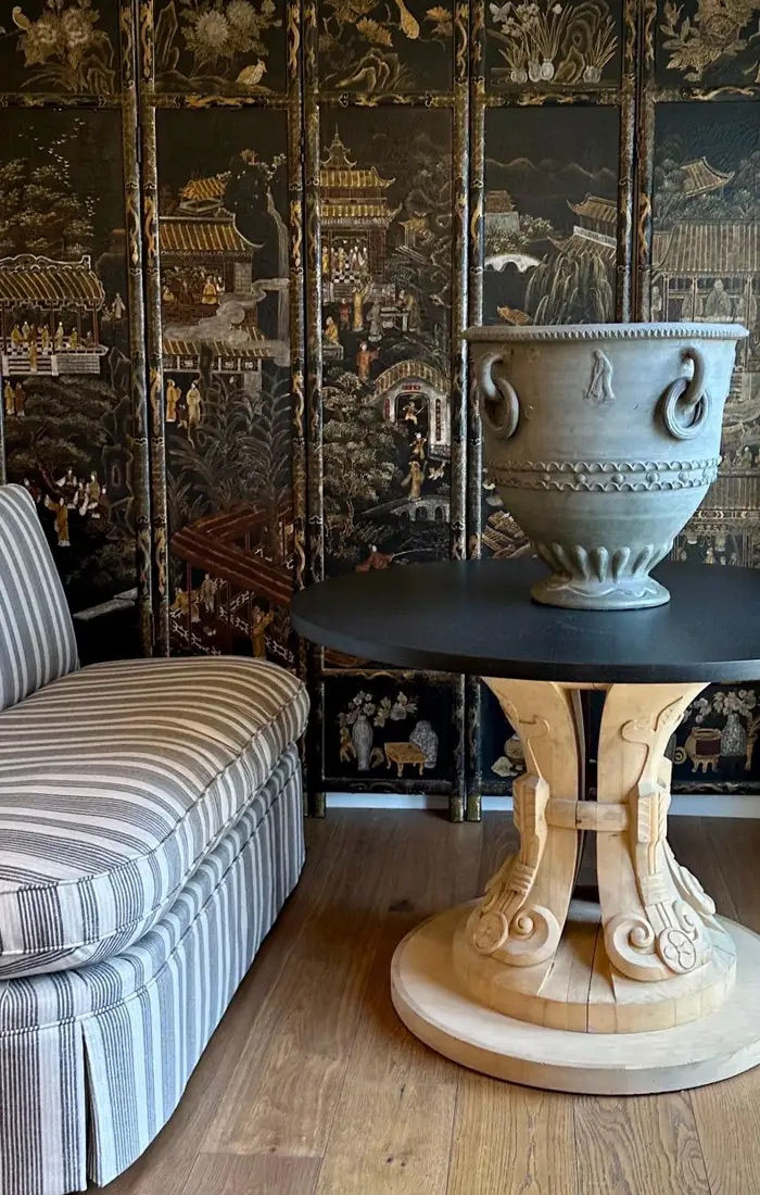 Thumbnail: Custom, Hand-Carved Center Table with Black Stone Top, by Hendrix Allardyce