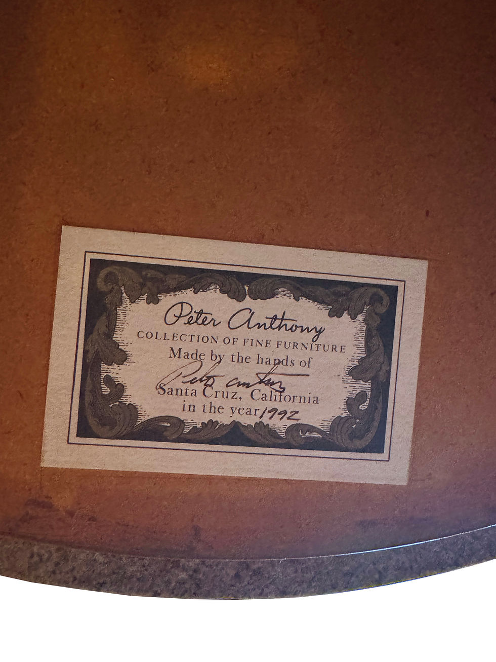 Thumbnail: Pair of Sculptured Mahogany Side Tables with Thick Granite Top, Signed by Artist