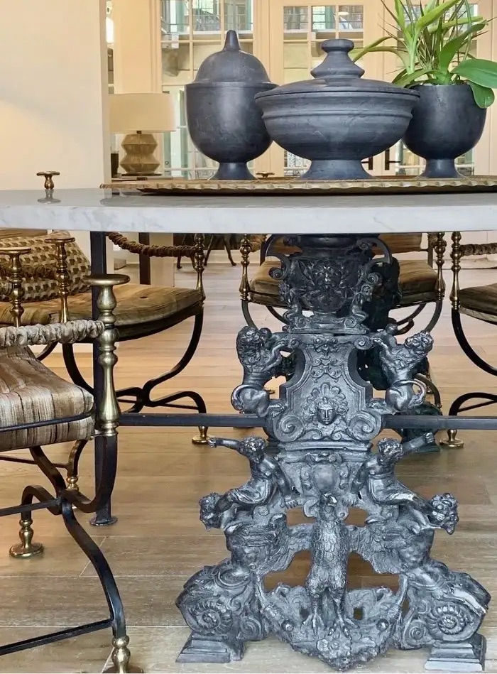 Thumbnail: Mid-Century Spanish-Regency Style Iron &  Marble Dining Table, Made in Italy
