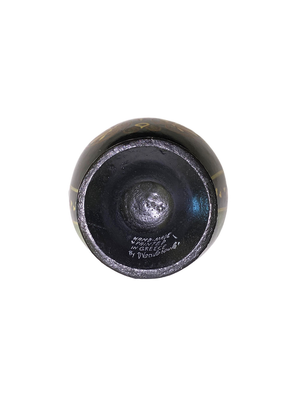 Thumbnail: Greek Pottery Black Urn with Twisted Handles, Signed on Reverse by Artist.
