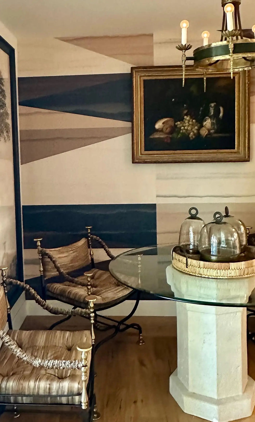 Thumbnail: Set of 6 Maison Jansen Curule Dining Chairs with Kravet Upholstered Cushions