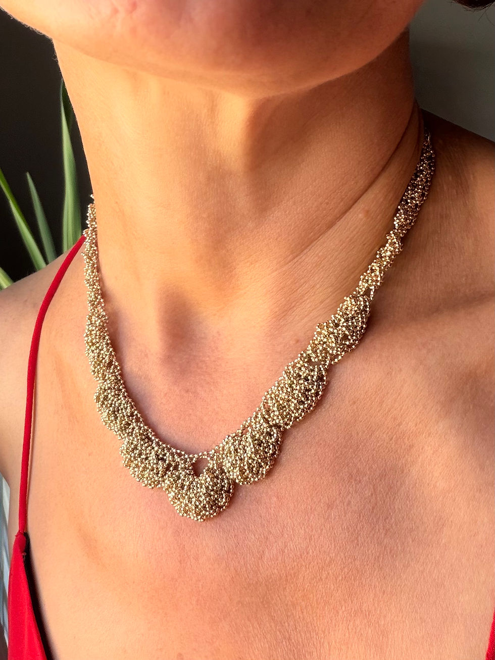 Thumbnail: Vintage gold plated crochet chain collar 
