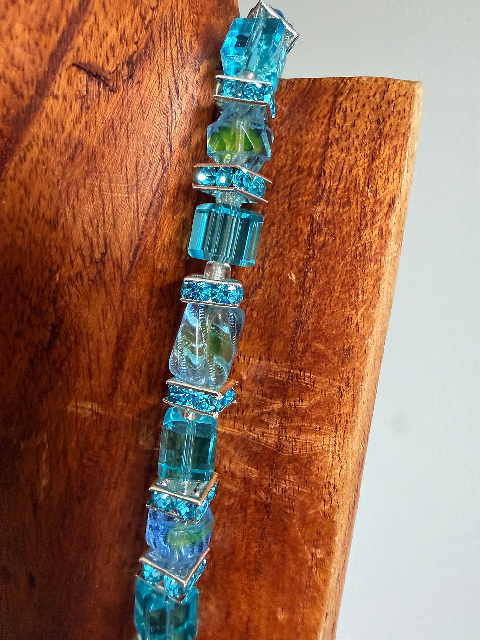 Thumbnail: Aqua blue crystal and glass chunky necklace 