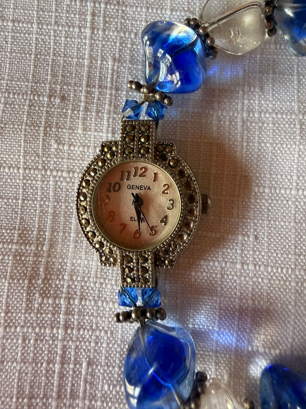 Thumbnail: Vintage beaded watch ~ blue