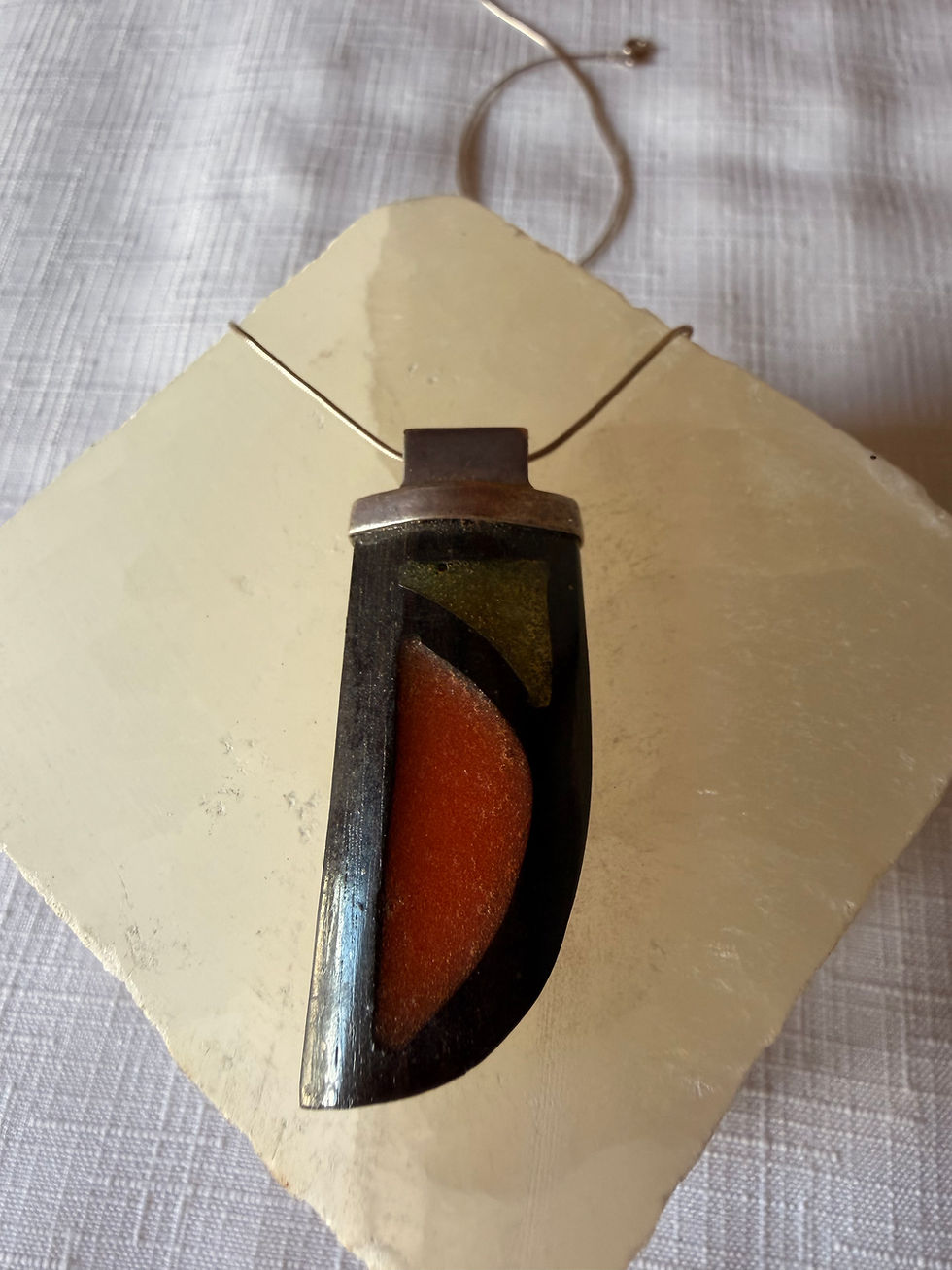 Thumbnail: Ebony and resin pendant~ green/orange