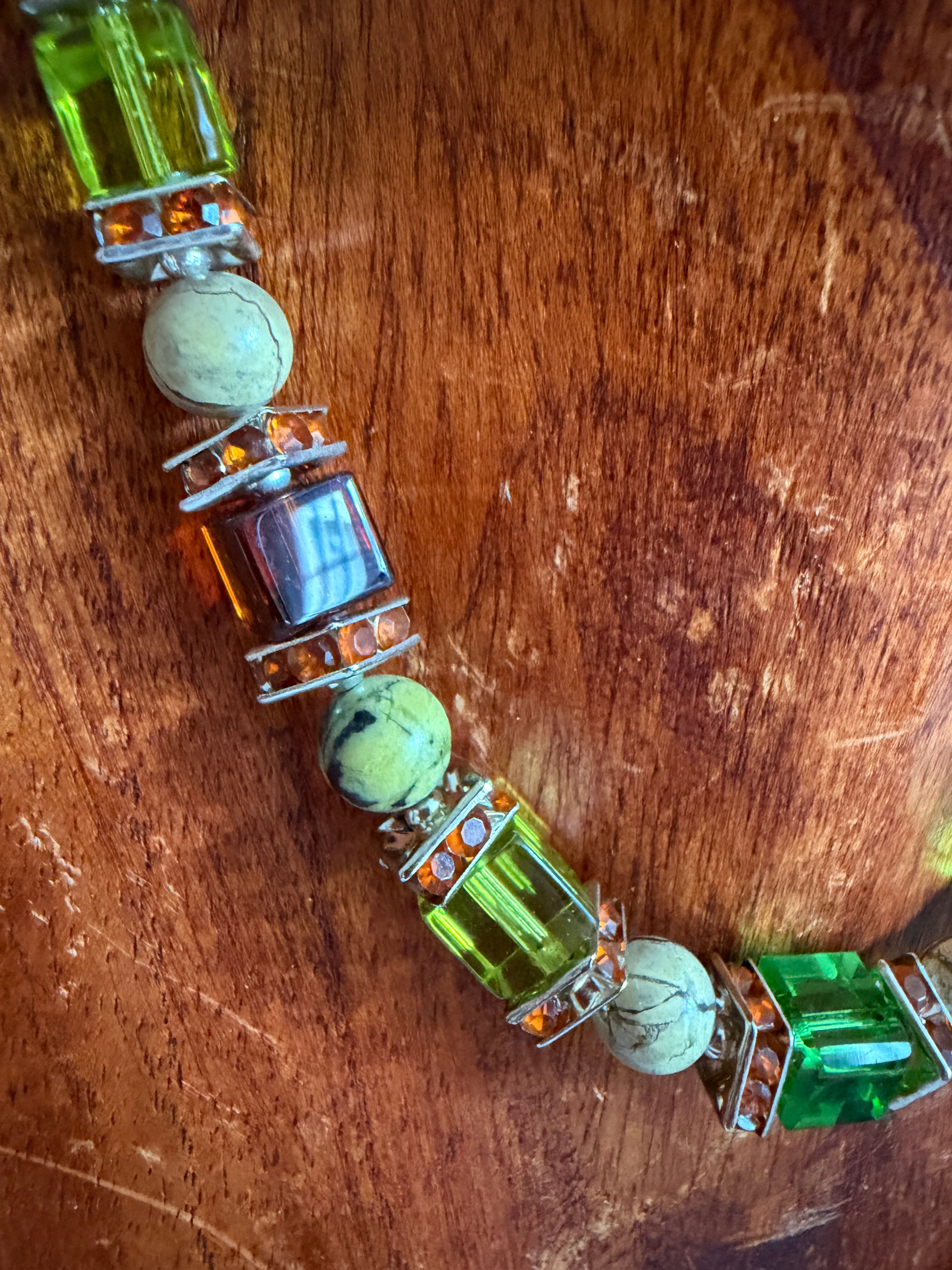Shades of green chunky crystal and turquoise necklace 