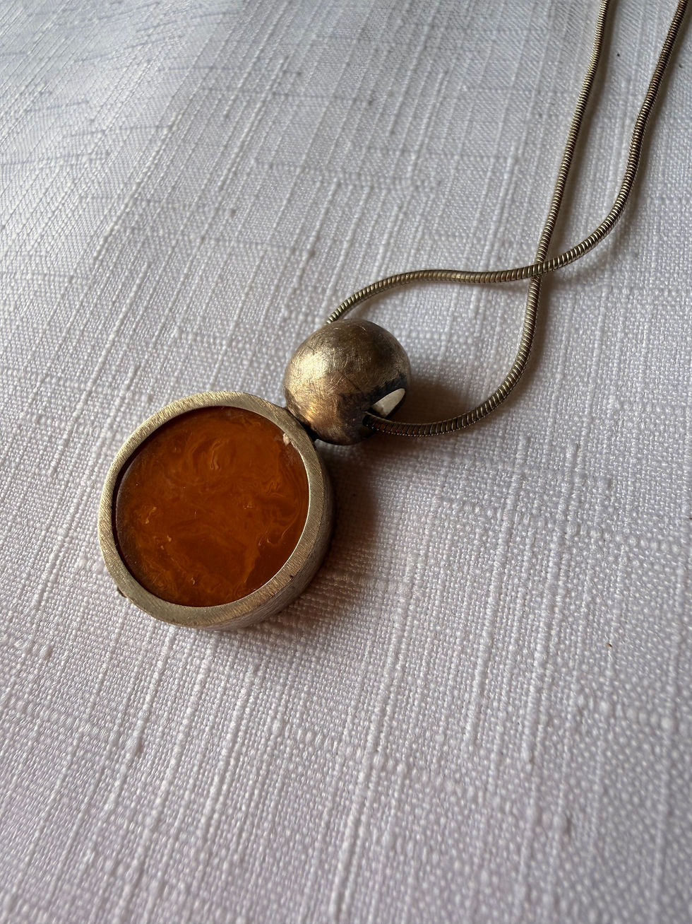 Thumbnail: Vintage golden swirl Bakelite backgammon chip necklace 