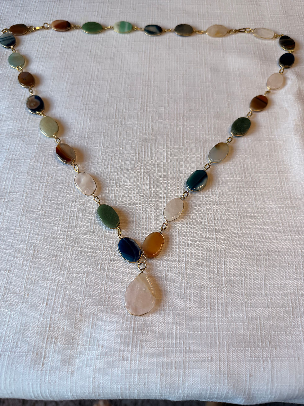 Thumbnail: Multi crystal vintage 70s necklace with gold plate 