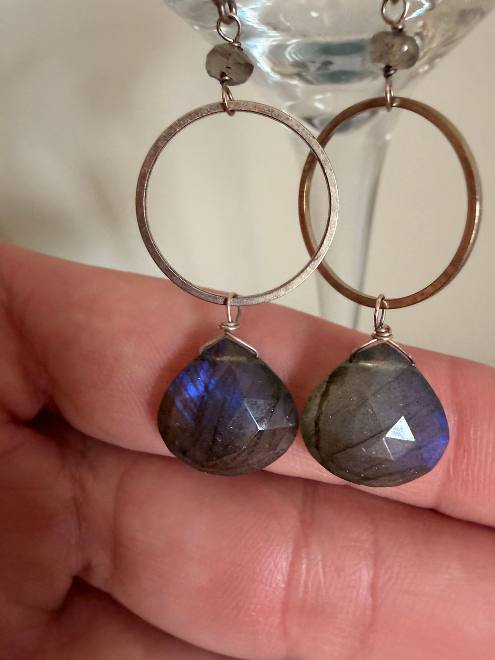 Thumbnail: Faceted labrodorite hoop earrings 