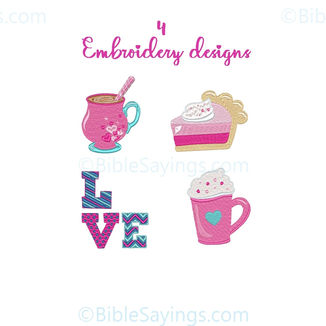 <Coffee Love,4 Embroidery Designs,in the hoop 4 x 4 inch,coffe love,chocolat love ,cake love,and letter Designs Love without letter o,Machine Embroidery design,Embroidery file,Instant Download|4 motifs de Broderie machine,dessin de tasse avec coeur,dessin love,motif de gateau,Téléchargement Instantané> 