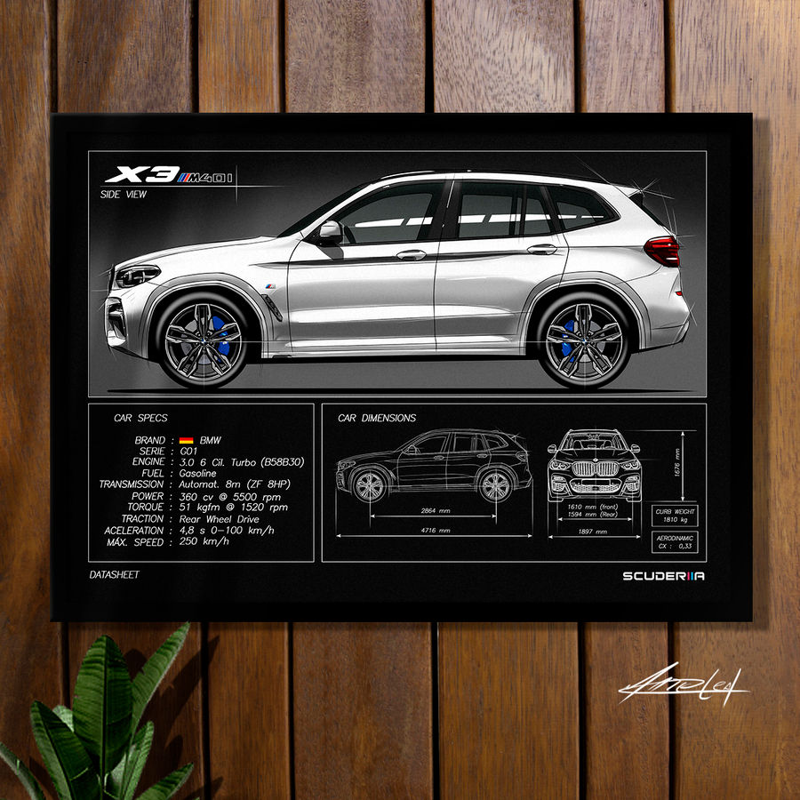 Miniatura: QUADRO DECORATIVO BMW X3 M40i 3.0 TURBO 2017-2021 (G01) - DATA SHEET