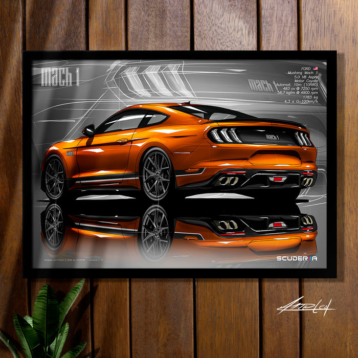 Thumbnail: QUADRO DECORATIVO FORD MUSTANG MACH 1 V8 - PERSPECTIVA TRASEIRA