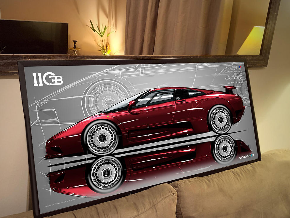 Miniatura: QUADRO DECORATIVO BUGATTI EB110 - SIDE STREET - WIDE 87cm x 45cm