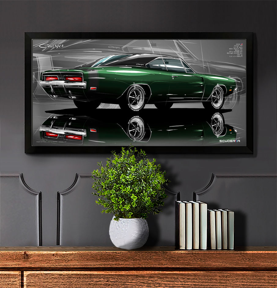Miniatura: QUADRO DECORATIVO DODGE CHARGER 500 V8 1969/1970 - PERSPECTIVE 87x45cm