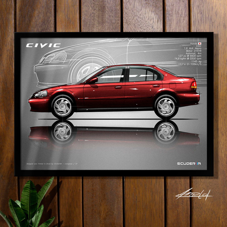 QUADRO DECORATIVO HONDA CIVIC G6 1.6 1996 - 2000 - SIDE STREET POSTER CIVIC EX CIVIC LX CIVIC EK SCUDERIIA JDM