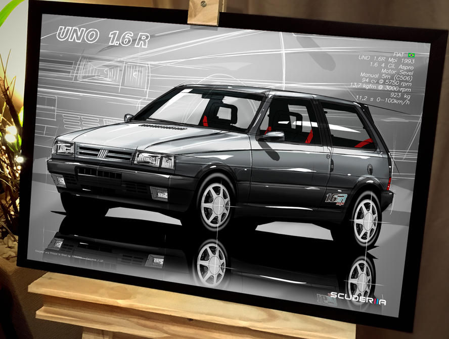 Miniatura: QUADRO POSTER FIAT UNO 1,6R MPI 2P PERSPECTIVE A2 A3 CARRO SCUDERIIA