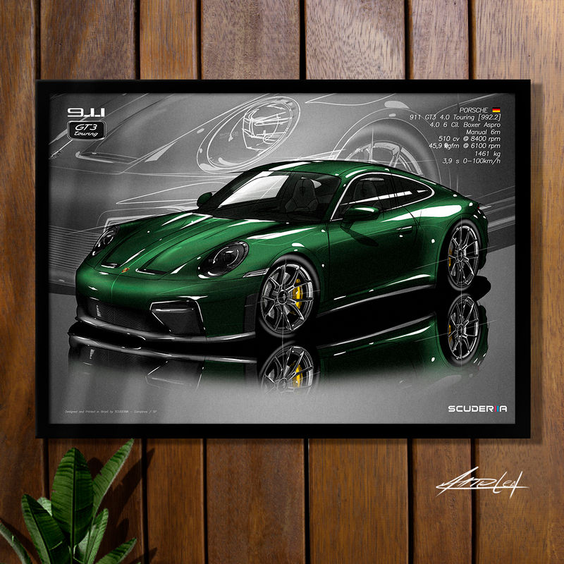 QUADRO DECORATIVO PORSCHE 911 GT3 TOURING 4.0 (992.2) - PERSPECTIVE POSTER GEARHEAD PRESENTE SCUDERIIA