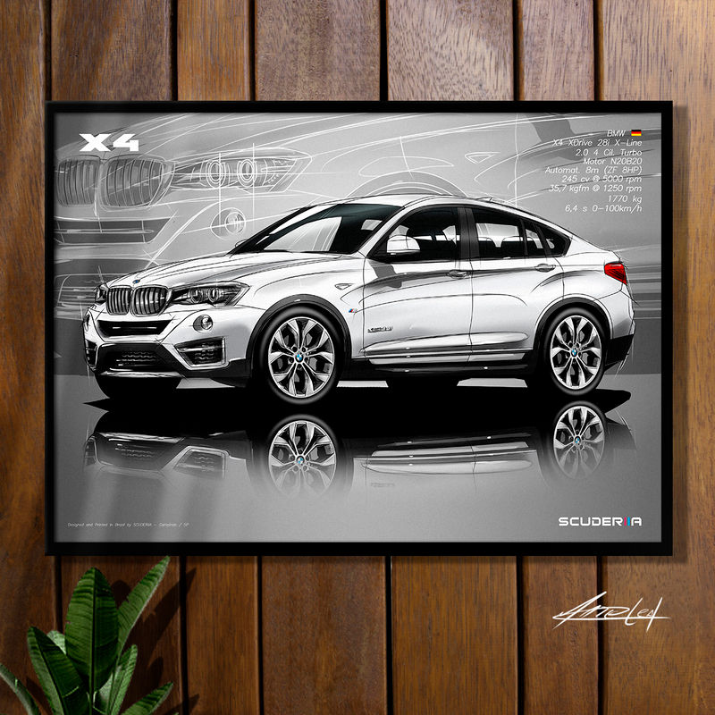 Miniatura: QUADRO DECORATIVO BMW X4 XDrive28i 2.0 TURBO 2014-2018  POSTER PRESENTE CRIATIVO ENTUSIASTA GEARHEAD BIMMER
