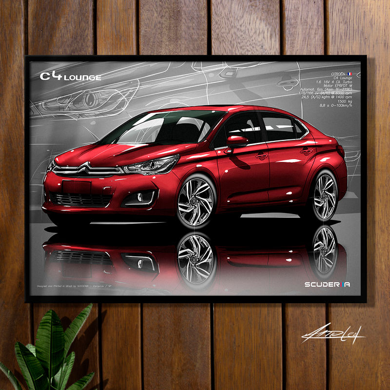 QUADRO POSTER DECORATIVO CITROËN C4 LOUNGE 1.6 TURBO THP 2014-2017 GEARHEAD PRESENTE CRIATIVO ARTE DESENHO SCUDERIIA