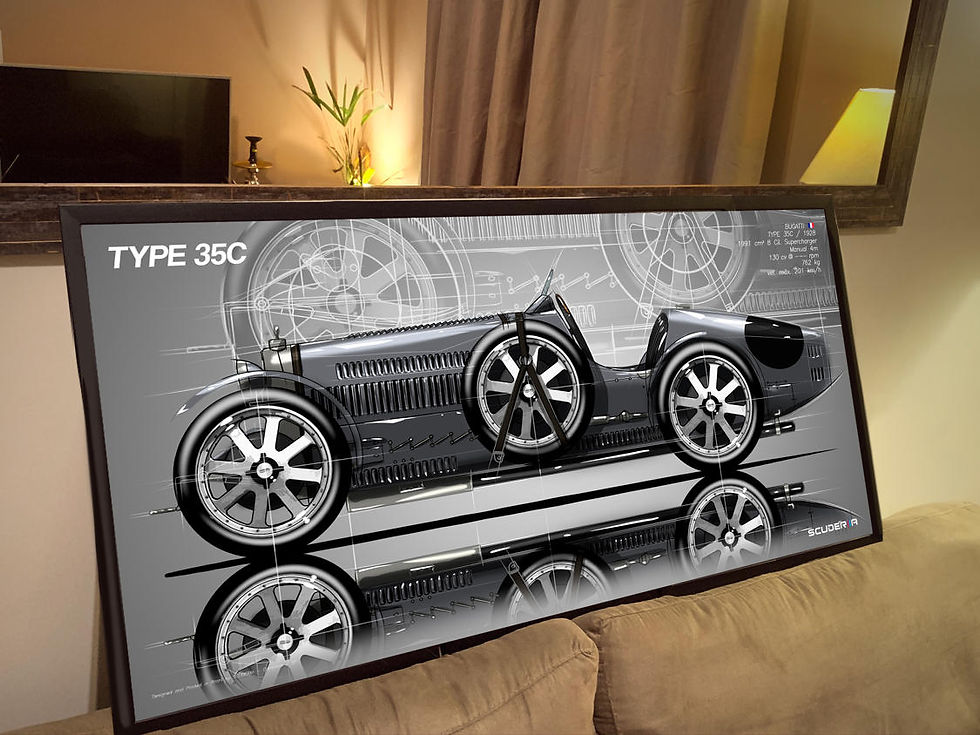 Thumbnail: QUADRO DECORATIVO BUGATTI TYPE 35C - SIDE STREET - WIDE 87cm x 45cm