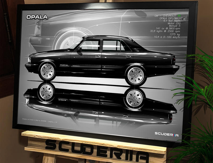 Miniatura: QUADRO POSTER CLASSICOS NACIONAIS NEO CLASSICO CHEVROLET GM ANOS 90 OPALA DIPLOMATA 4.1 4P 91-92