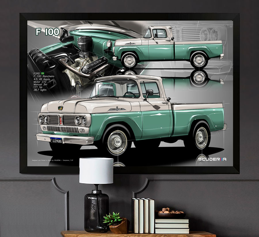 Miniatura: QUADRO DO SEU CARRO NO ESTILO COMPOSITION II (2 vistas Externas + motor) presente personalizado gearhead