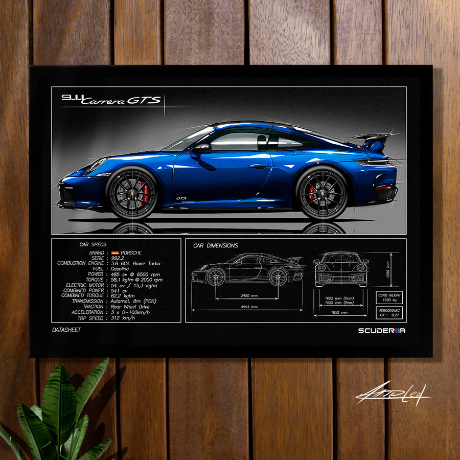 Miniatura: QUADRO POSTER DECORATIVO PORSCHE 911 CARRERA GTS 3.6 (992.2) ARTE SCUDERIIA  COLECIONADOR EXCLUSIVO PRESENTE PARA GEARHEAD