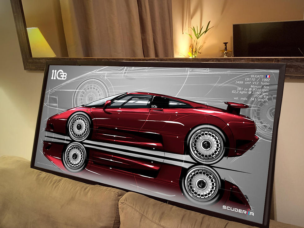 Miniatura: QUADRO DECORATIVO BUGATTI EB110 - SIDE STREET - WIDE 87cm x 45cm