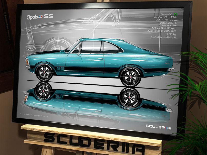 Miniatura: QUADRO DECORATIVO CHEVROLET OPALA SS 1978 4.1 (6 Cilindros) - SIDE STREET AZZUL DANUBIO