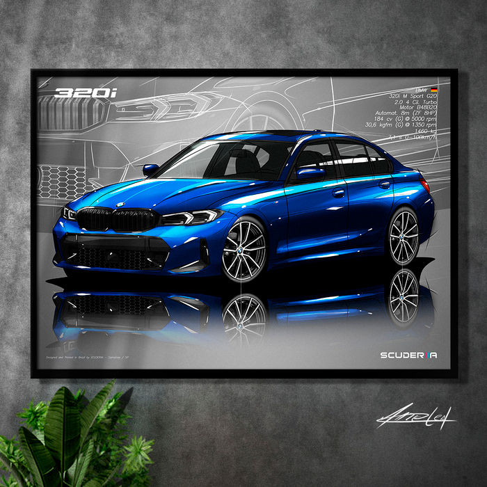 Thumbnail: QUADRO DECORATIVO BMW 320i M SPORT 2.0 TURBO 184cv (G20 FACELIFT) POSTER PARA GEARHEAD ENTUSIASTAS BIMMER PRESENTE CRIATIVO