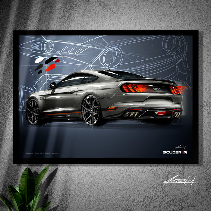 QUADRO DECORATIVO FORD MUSTANG MACH 1 V8 - MARKER SKETCH ART