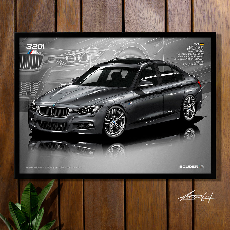 Thumbnail: QUADRO DECORATIVO BMW 320i M Sport 2.0 TURBO F30 poster bimmer presente namorado marido pai amigo aniversário niver criativo