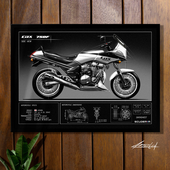 Miniatura: QUADRO DECORATIVO HONDA CBX 750F (7 GALO) 1983-1990 - DATA SHEET 7 GALO 750 FOUR MOTO ANTIGA ANOS 80