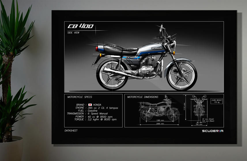 Miniatura: QUADRO DECORATIVO HONDA CB 400 1980-1985 - DATA SHEET