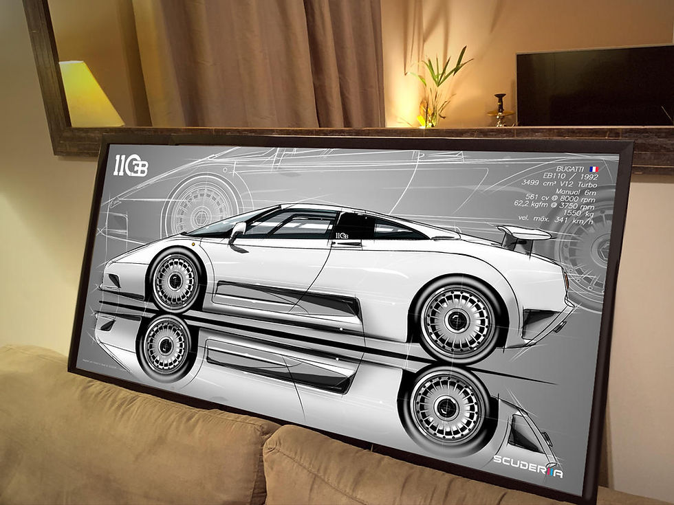 Miniatura: QUADRO DECORATIVO BUGATTI EB110 - SIDE STREET - WIDE 87cm x 45cm